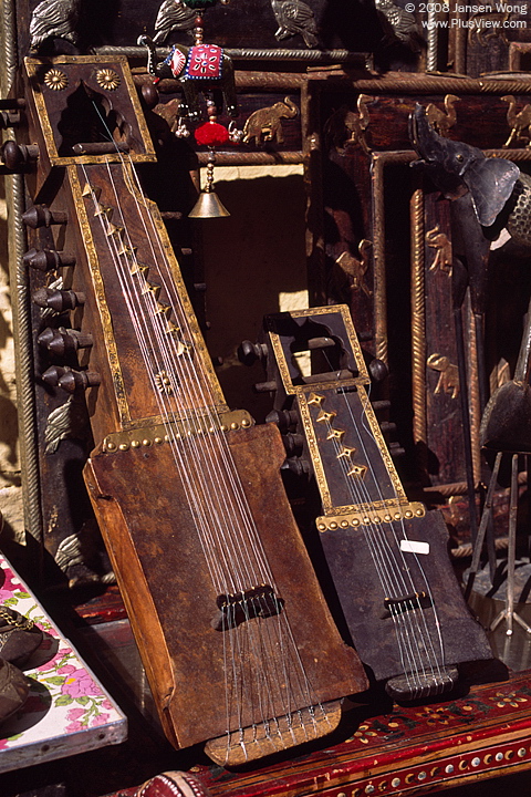 路边商店陈列的印度传统乐器——沙兰吉琴 (Sarangi)