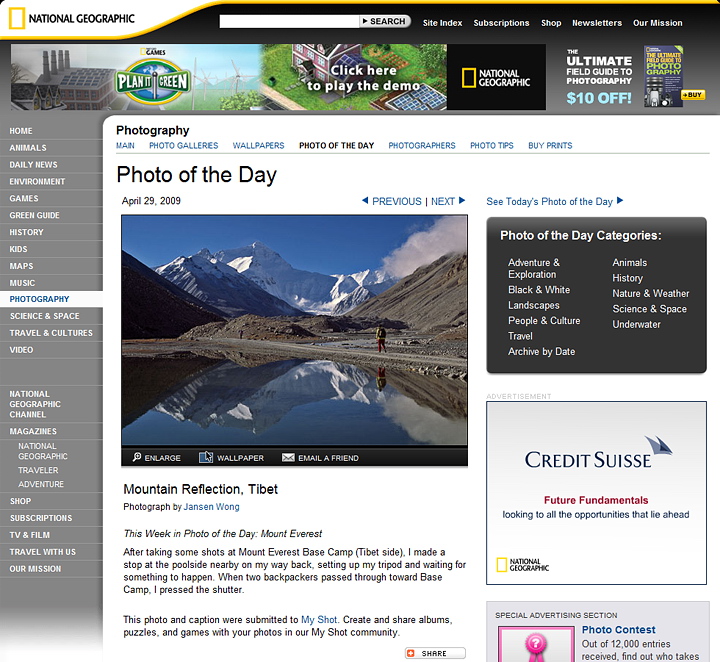 National Geographic Photo of the day April 29,2009, Photograph by Jansen Wong